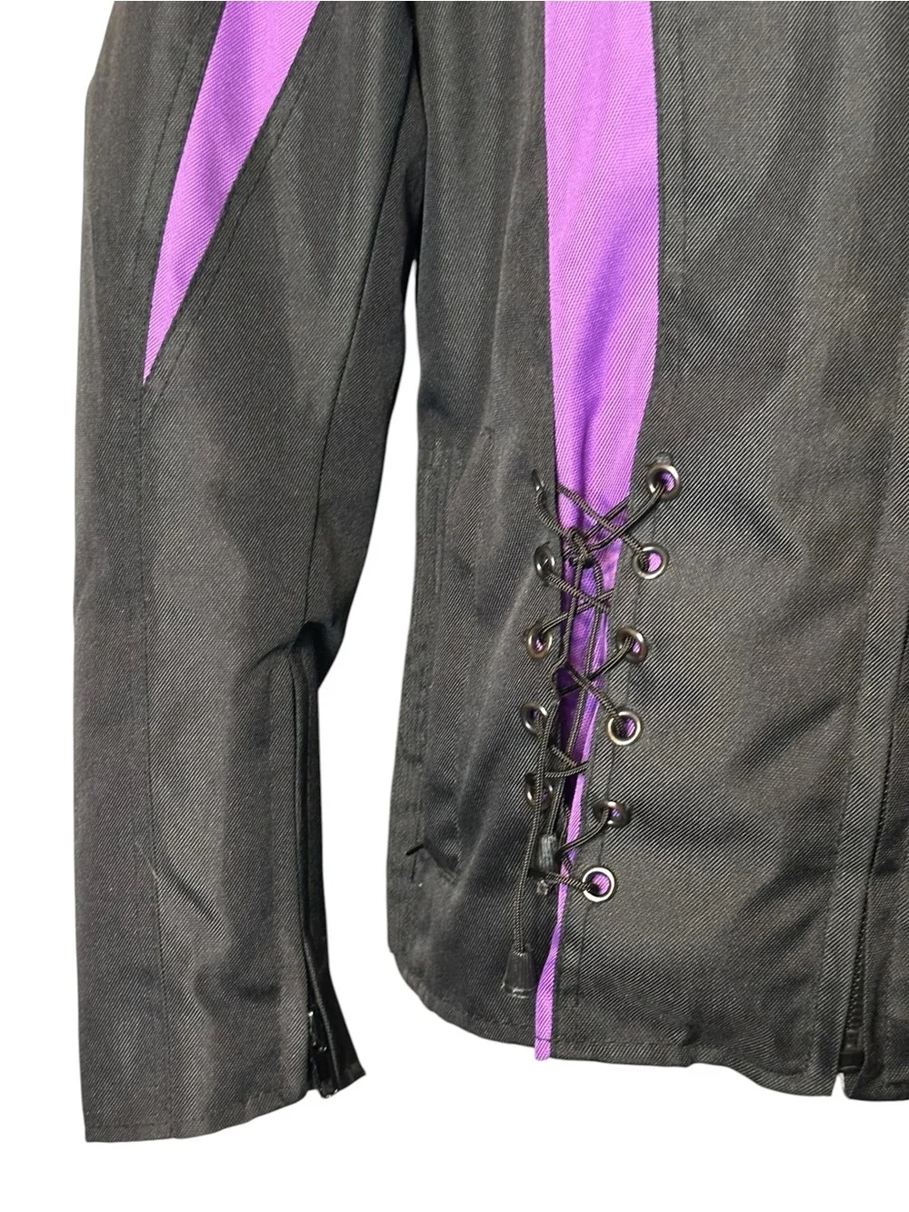 Vance Textiles Black Purple Moto Biker Jacket Lace Up Sides Y2K Cyber Large - Picture 4 of 14